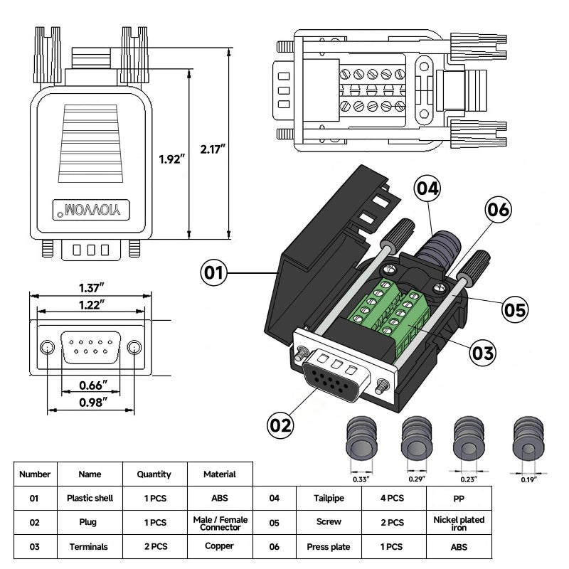 YIOVVOM DB9 Breakout Connector, Female 9 pin RS232 connectors, Solderless D-SUB RS485 Serial Adapter Module Board with Screw Terminals, Case, Long Bolts 10 PCS - Image 2